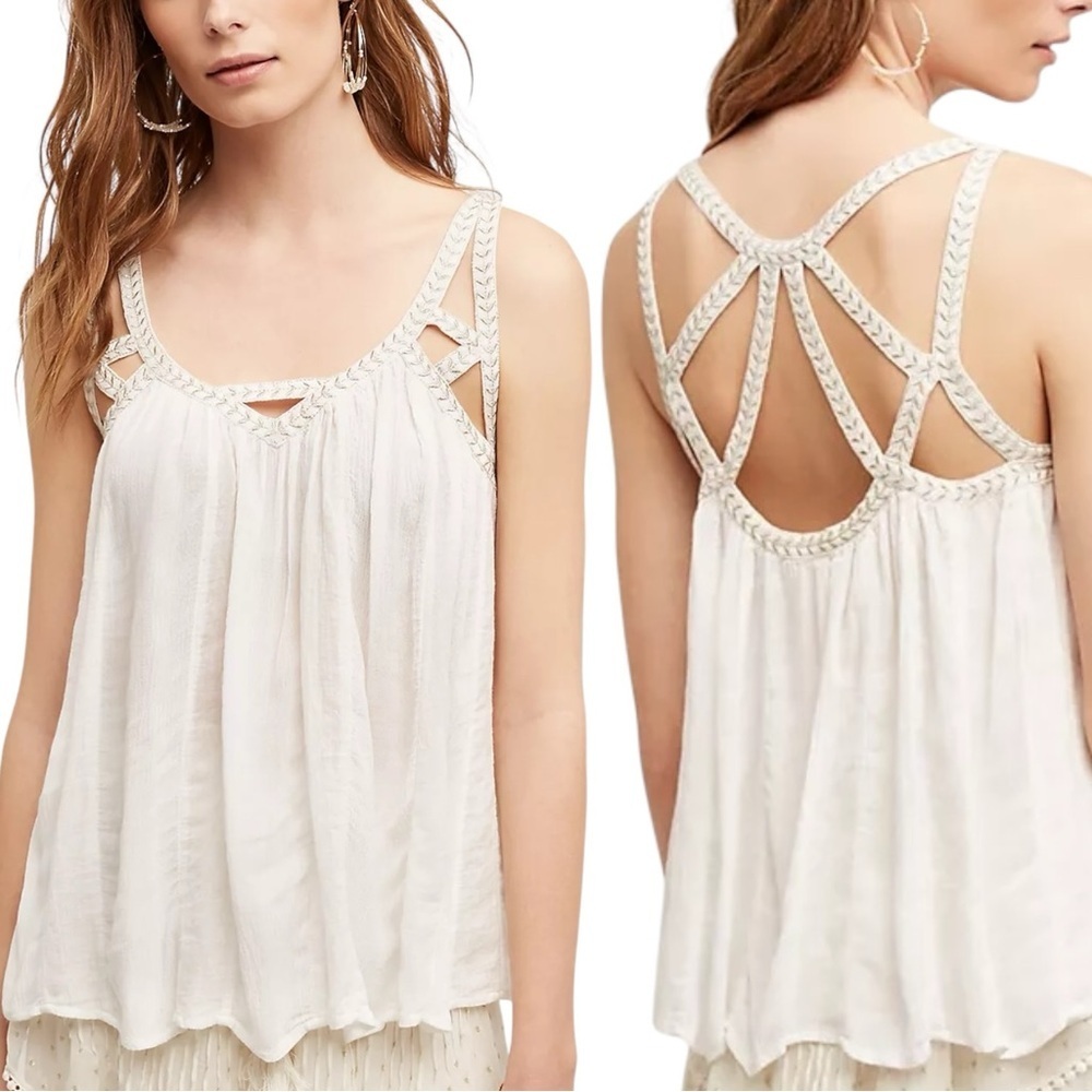Anthropologie Vanessa Virginia Cutwork Fairy Ivory Gauze Flowy Tank Top 6/Small - Picture 12 of 12